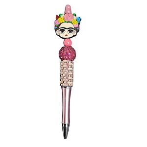 Frida Kahlo Bling Custom Beaded Ballpoint Twist Pen Focal Bead Pink